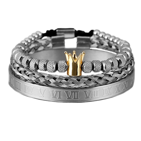 Adjustable Royal Crown Charm Bracelet Men Stainless Steel